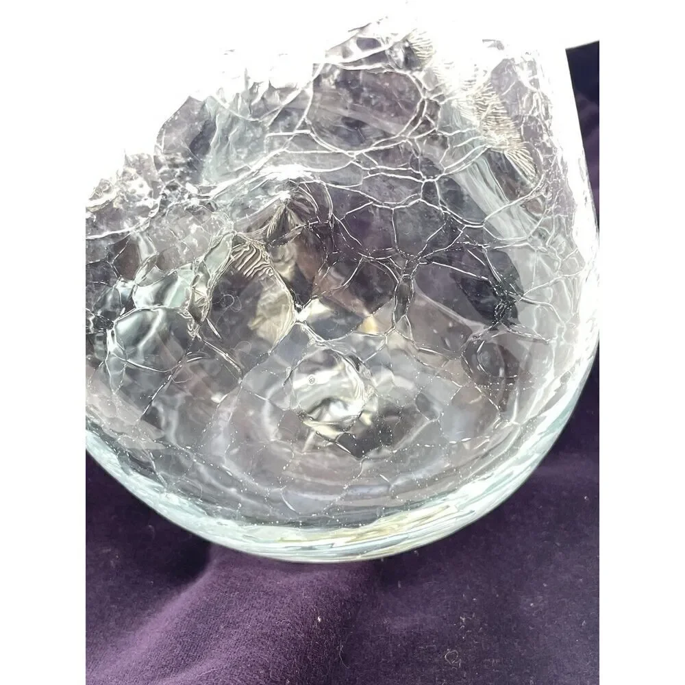 MCM Vintage Blenko #49 Clear Crackle Pinched Glass Decanter **No Stopper**